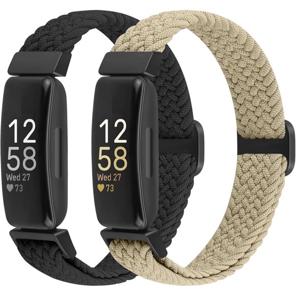 czcpp-2 Pack Elastic Braided Bands Compatible with Fitbit Inspire 3/ Inspire 2/Inspire/Inspire HR/Ace 3/Ace 2 Women Men Kids, Adjustable Stretchy Wristbands Bracelets Loop Sports Replacement Straps