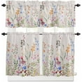 thumbnail image 2 of Kitchen Curtains and Valances Set, Spring Flower Leaf Plant Wildflowers Vintage Floral Blue Pink Red Short Rod Pocket 3 Pieces Window Curtain Set for Bedroom, Bathroom, 24 Inch Long, 2 of 5