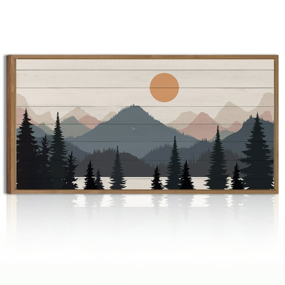 Boho Mountain Canvas Wall Art Tree Forest Framed Wall Decor Misty Woodland Artwork Nature Sunrise Art Paintings Nature Landspace Art Prints For Living Room Bederoom And Office 20X40In