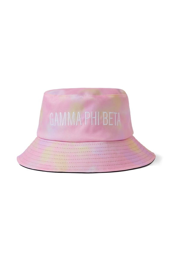 Gamma Phi Beta Bucket Hat - Pink Tie Dye Aesthetic with Embroidered Greek Sorority Name