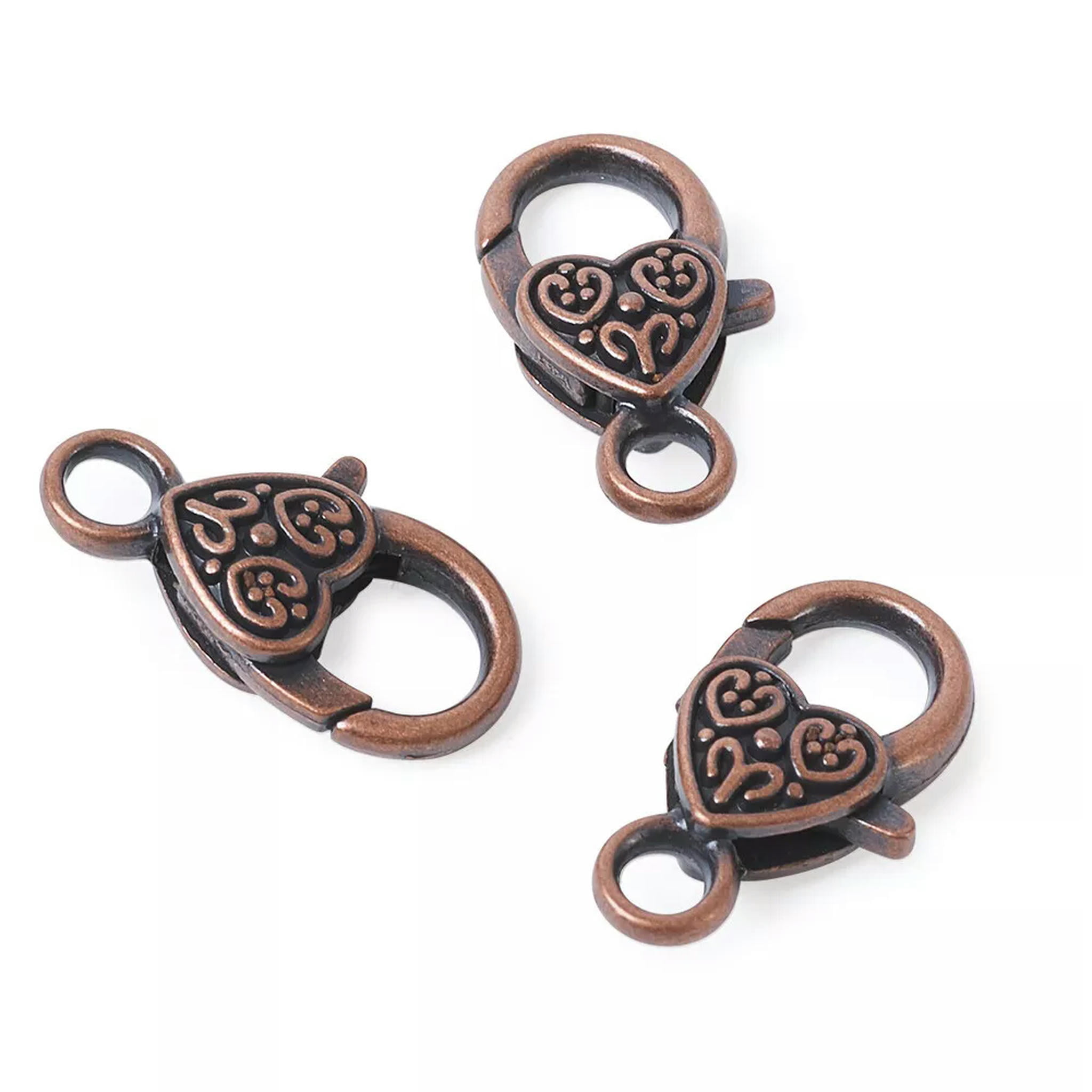 U8MO 50pcs Tibetan Alloy Heart Lobster Claw Clasps Red Copper Trigger Closure 25.5mm