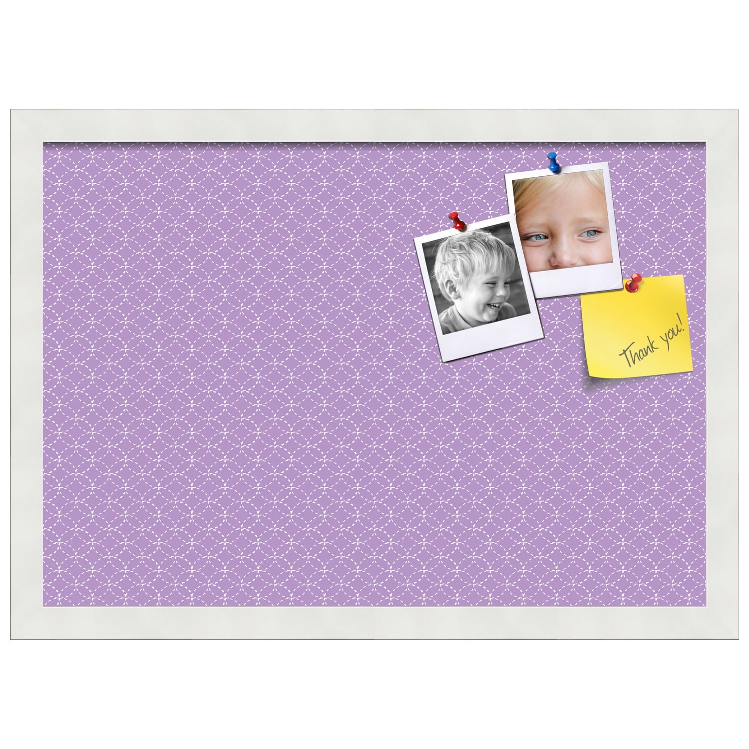 PinPix 20x14 Custom Cork Bulletin Board Purple Circles Poster Board Has a Fabric Style Canvas Finish, Framed in Purple Circles, by ArtToFrames (PinPix-493)