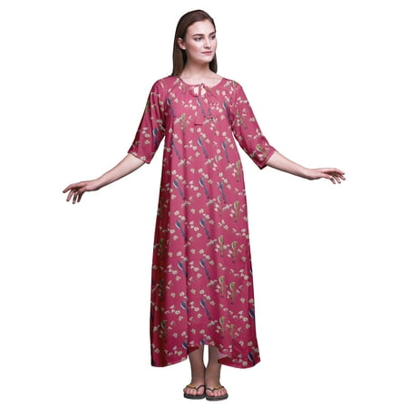 

Bimba Pink Bird Floral & Paradise Whydah Printed Maxi Nightgowns For Women With Summer Slip Sleepwear Small