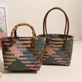 thumbnail image 2 of Zhuge Bolso de hombro tejido para mujer, bolso de mano tejido, bolso de mano tejido elegante para playa de verano, bolsos de hombro de 12,2 x 7,87 pulgadas (estilo D), 2 of 5