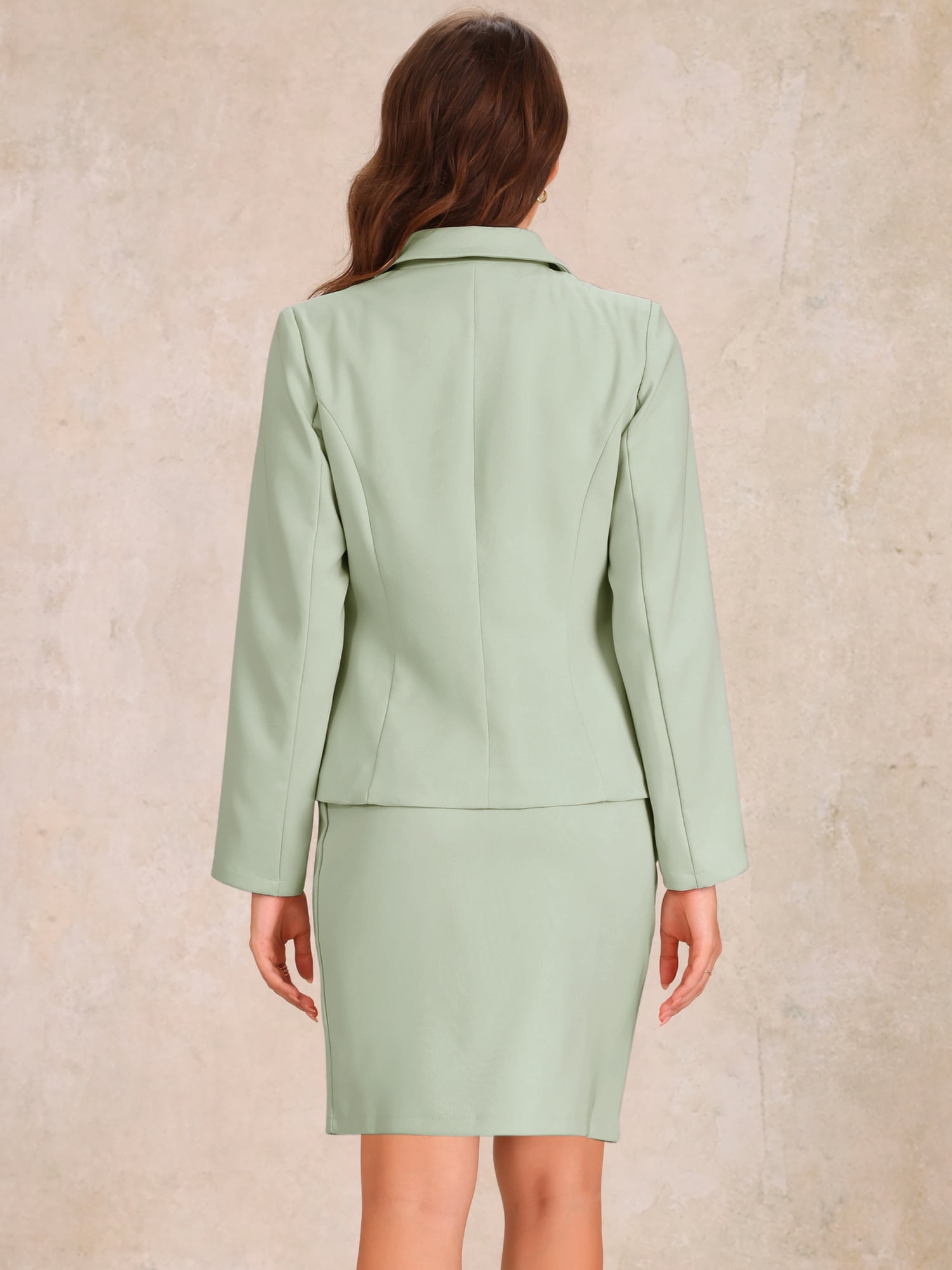DARING DIVA 2Pcs Women's Business Blazer Pencil Skirt Office Work Set L Gray Green