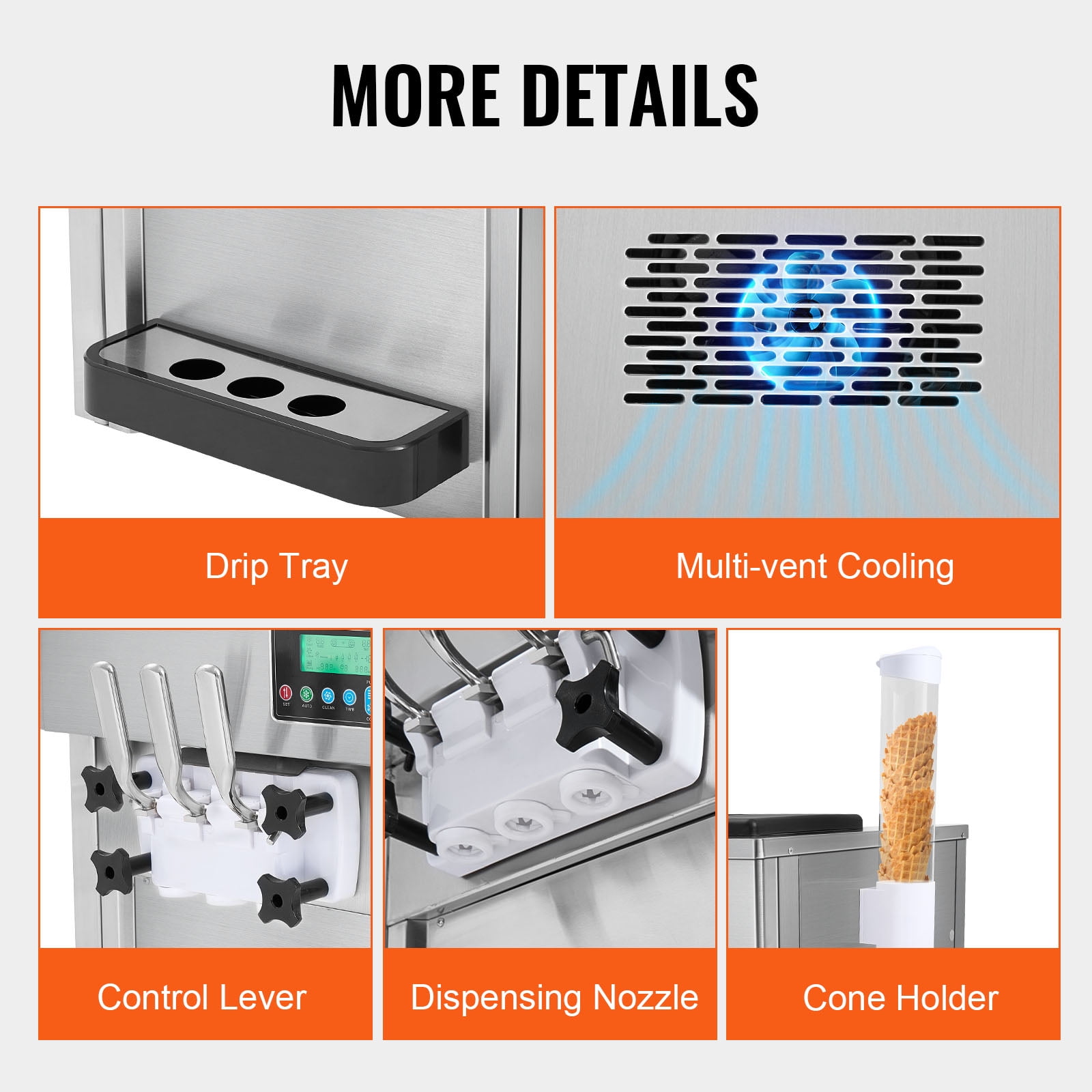 KFFKFF  Commercial Soft Serve Ice Cream Maker   5.3-7.4gal/20-28L/H Yield 3 Flavor 4L/1.1gal Cylinder Restaurants Snack Bar supermarkets