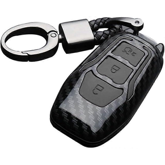 ABS Carbon Fiber Shell + Silicone Car Key Cover Case Key Ring for Ford Focus Mondeo Edge Fiesta Kuga Mondeo MK4 Fusion Escort Ecosport (A Carbon Fiber