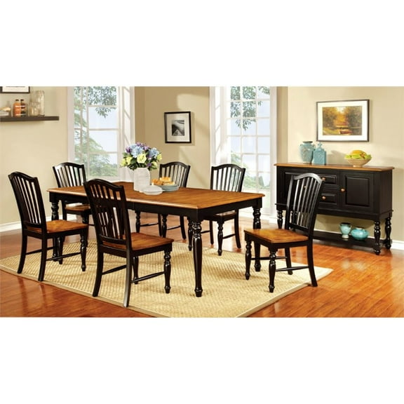 Bowery Hill Wood 7 Piece Extendable Dining Set in Black
