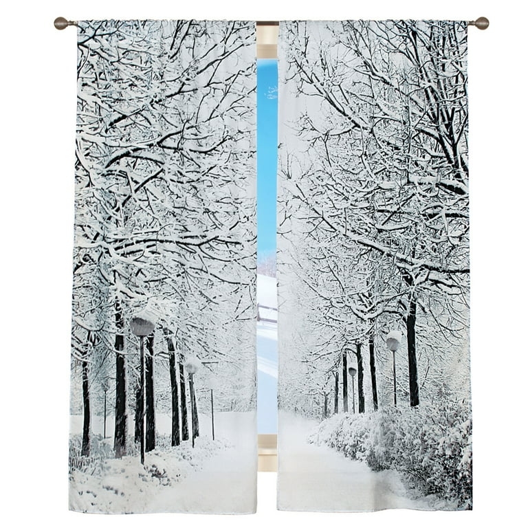 Scenic Window Curtains Set Winter Trees Black White Com Scenic Window Curtains Set Winter Trees, Winter Scene Window Curtains