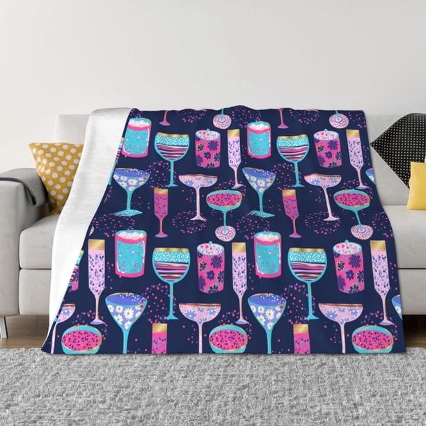 Fotbe Wine Glasses And Cocktails Manta de Franela con Estampado, Manta Ultrasuave para Cama, Sofá, Auto, Hipoalergénica y Antibolitas-60"x50"