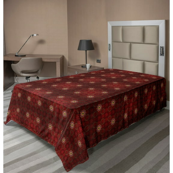 Ambesonne Oriental Flat Sheet, Abstract Classic Medallion, Twin Size, Burgundy and Multicolor