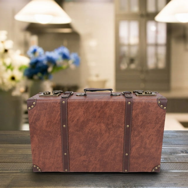 Old Suitcase, Multifunctional Decorative Leather Handle Large Capacity Vintage Suitcase for Photo Props and Luggage