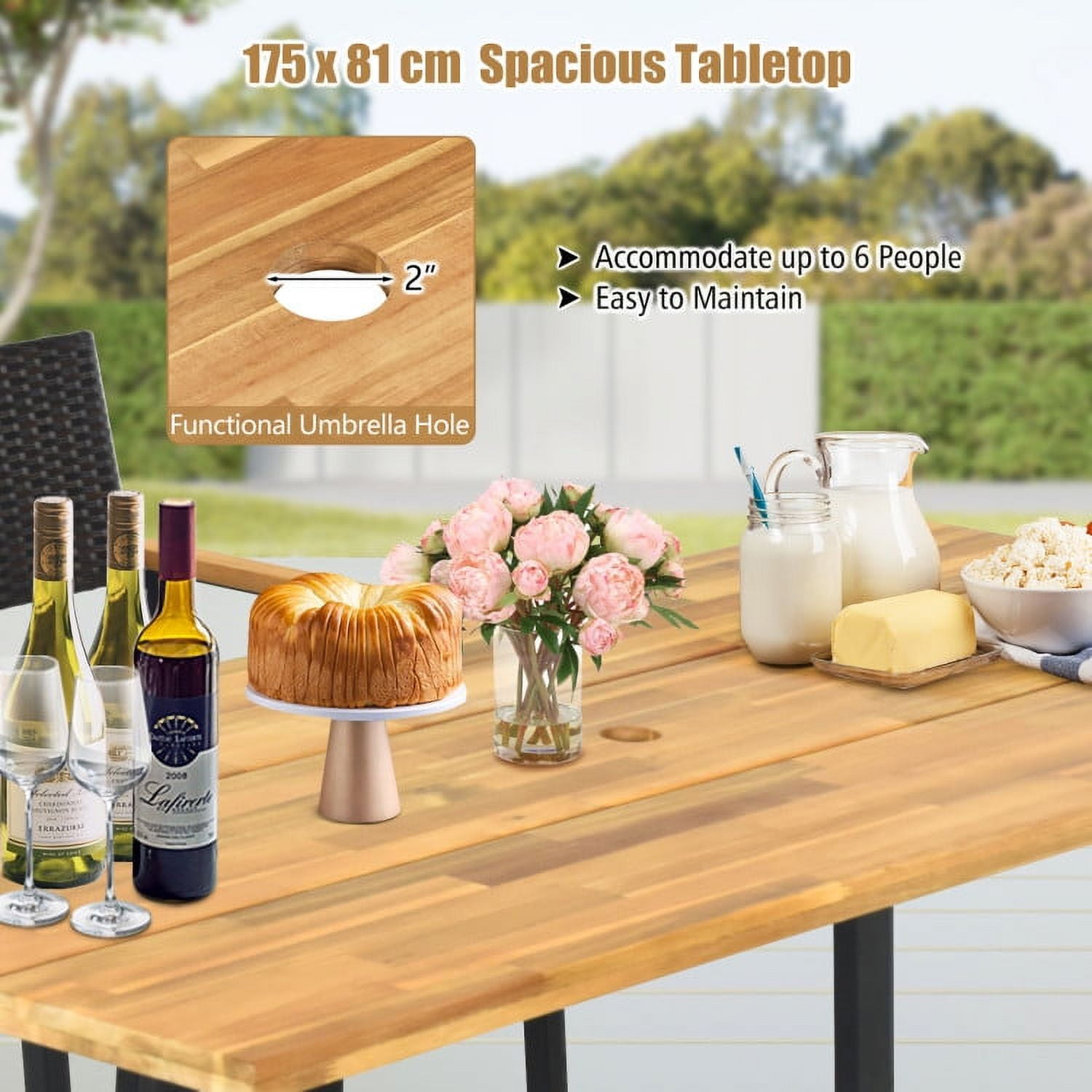 Aimee Lii 5 Pieces Patio Rattan Dining Set with Acacia Wood Tabletop and Armrests, Outdoor Patio Furniture