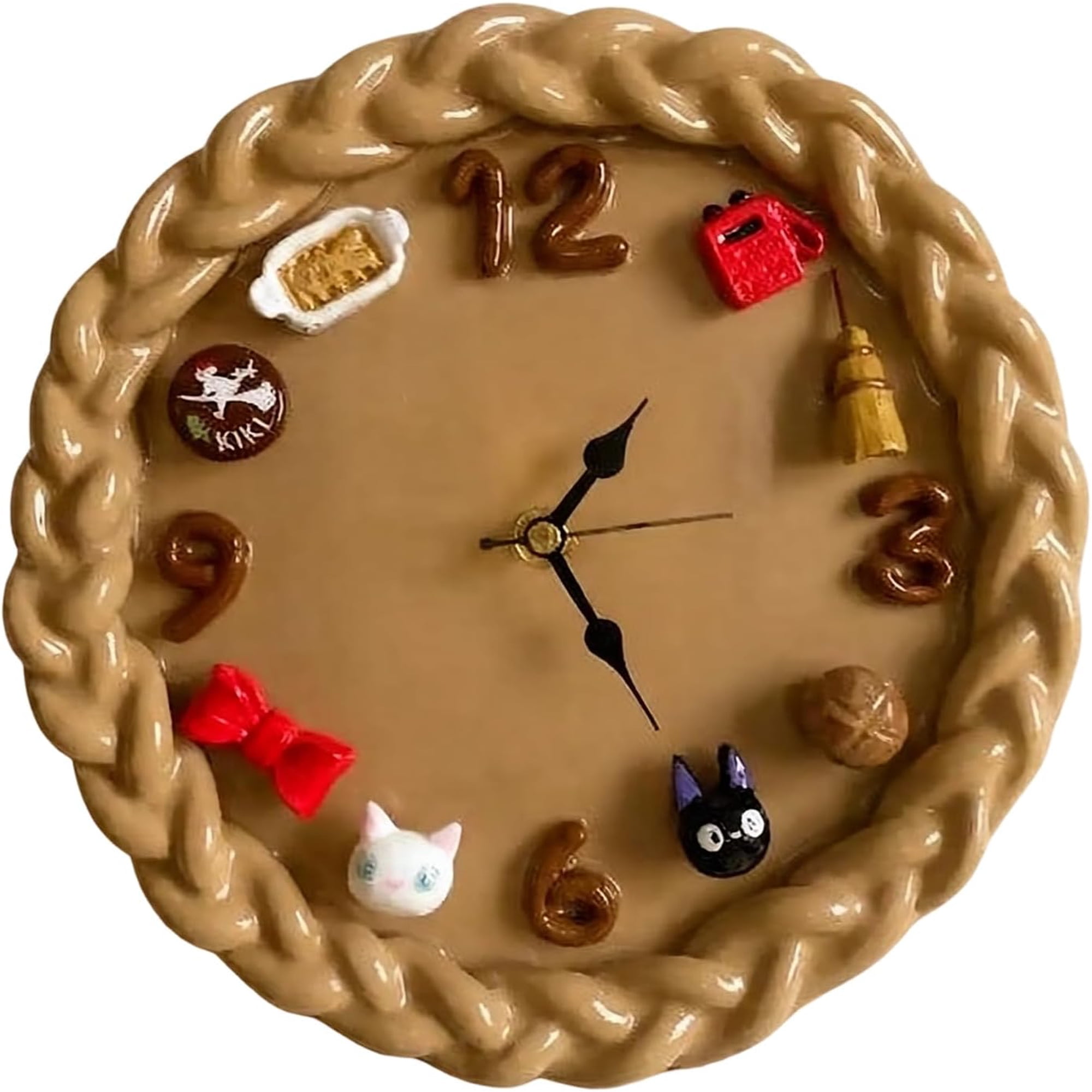 Handmade 3 D Ceramic Wall Clock,Cute Colorful Decorative Clock with Raised Clay Art Designs,Vintage