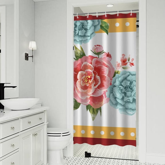 Pioneer Colorful Floral Shower Curtain for Bathroom Home Decor Bathtubs Waterproof Fabric Curtain with 7 Hooks 36x72in