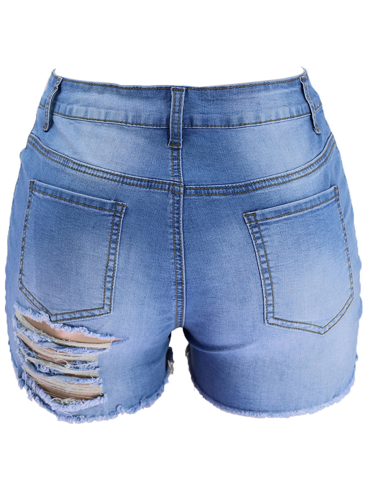 Blue Denim High Waisted Shorts Women's Elastic Jeans Shorts Cowgirl Western Style Clothing Mini Hotpants Gift for Her Size Small