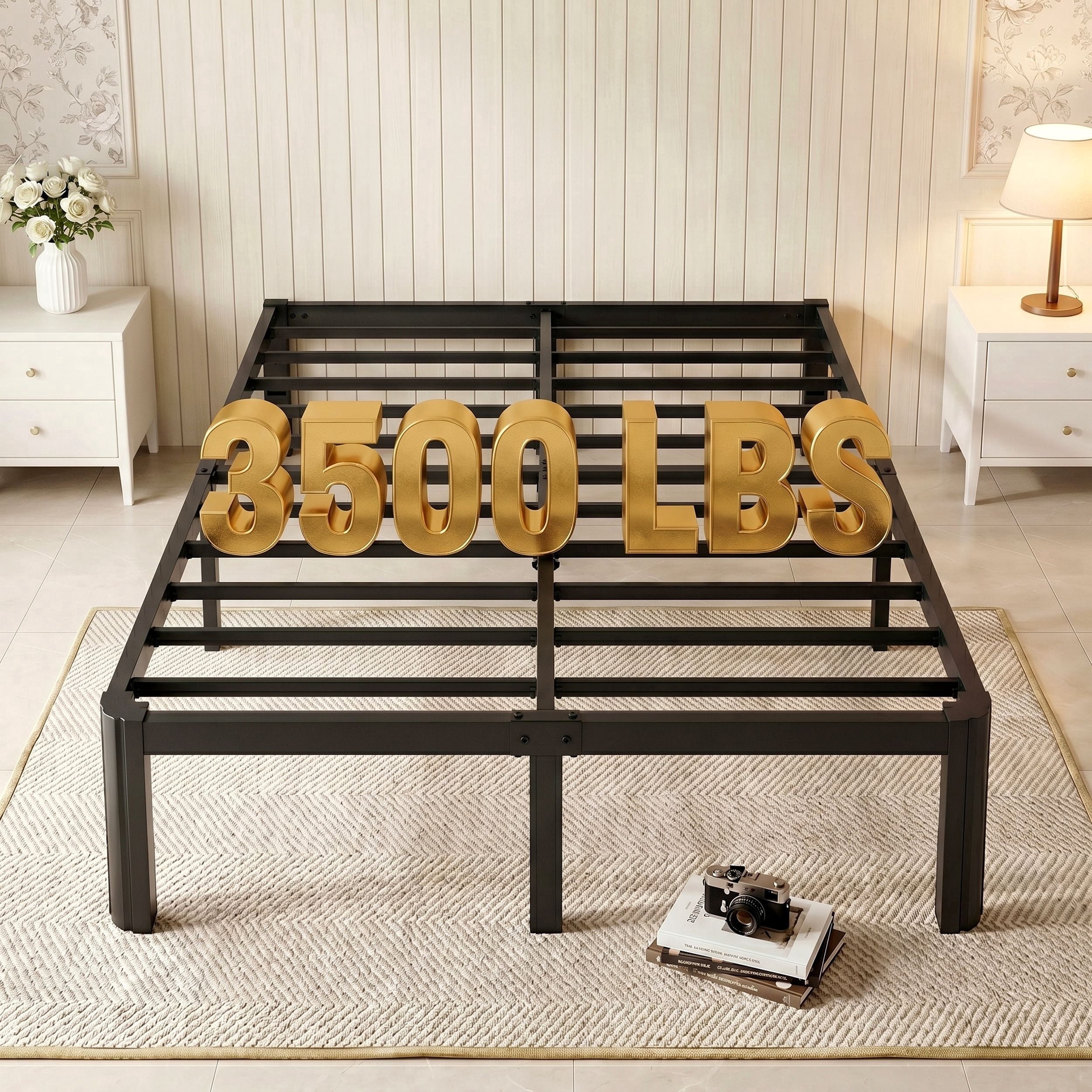 Merrland Queen Bed Frame, 14" Metal Platform Bed Frame with Fan-Shaped Legs, 3500 lbs Capacity, Under-Bed Storage Space, Easy Assembly, Black