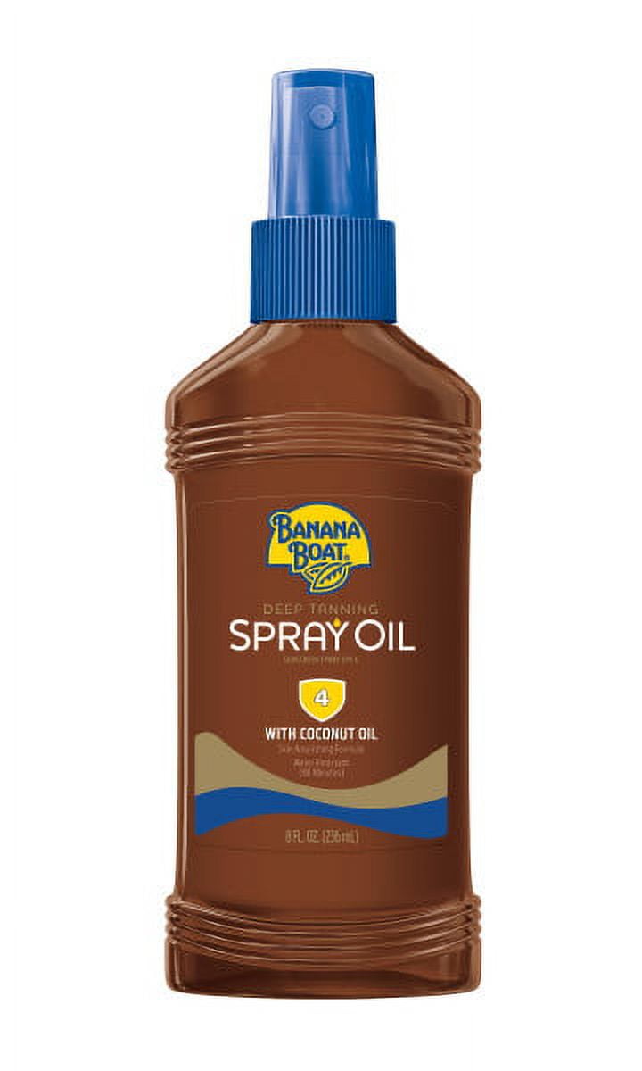 Banana Boat Deep Tanning Oil Pump Spray Sunscreen Broad Spectrum SPF 4 - 8 Ounces (Pack of 2)