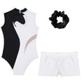 thumbnail image 4 of YONGHS Girls Sparkly Dance Unitards Biketards Gymnastics Leotards with Shorts Hair Tie Black 14, 4 of 5