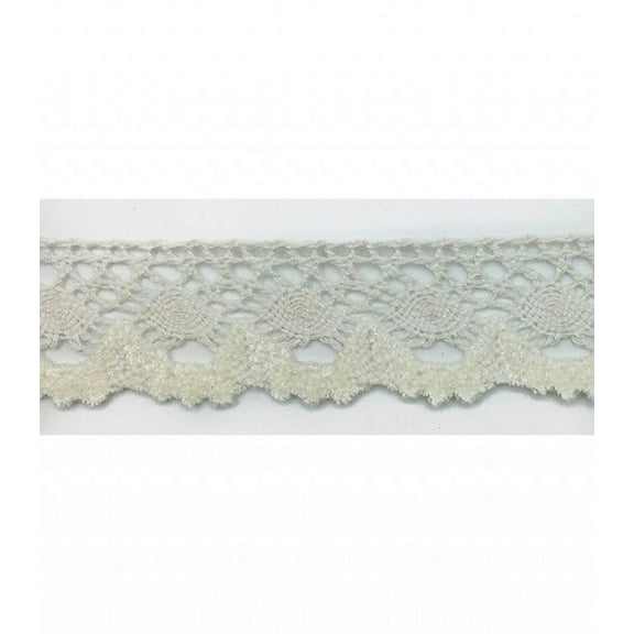Trimplace 1-1/8" White Vintage Cluny Lace with Chenille Scallop