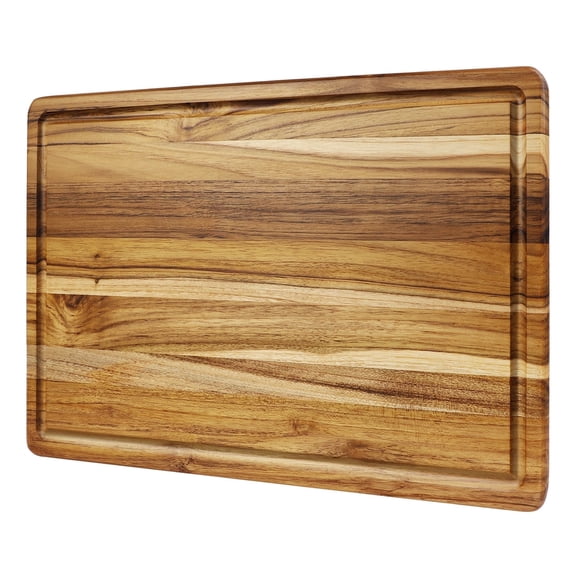 Large Teak Wood Cutting Board for Kitchen with Juice Groove, Reversible Charcuterie Serving Board Chopping Board