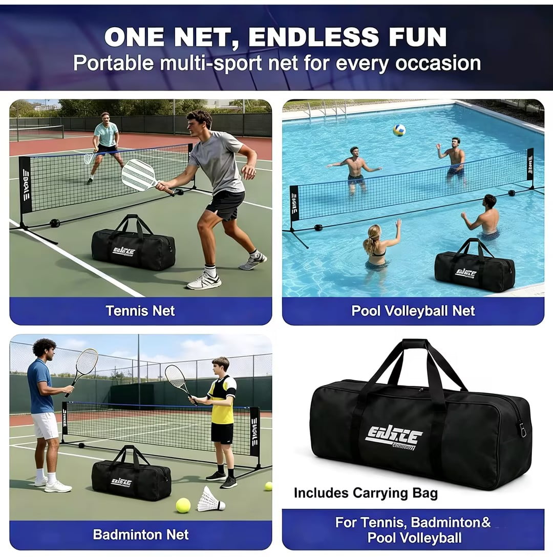 SHOUFTW Nylon Height Adjustable Badminton Net with Carry Bag, Volleyball Net for Pool, Backyard Game Indoor Outdoor Use, Blue-black
