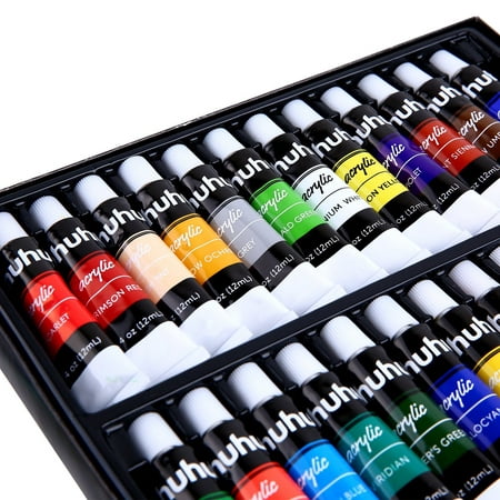 Acrylic Paint Set, 24 Colors of Ohuhu Artist's Acrylic Painting Kit Acrylic Paints for Stone, Canvas, Wood, Clay, Fabric, Nail Art, Ceramic, Crafts, 12ml x 24 (Best Paint Pens For Wood Signs)