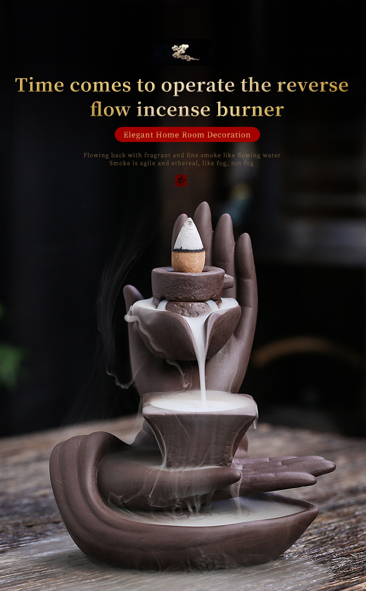 Buddha Hand Series Incense Burner Waterfall Backflow Smoke Creative Magic Heart Stone Grinding Incense Holder Agarwood Reflow Fragrance Burner