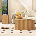 thumbnail image 6 of Fluted Square Coffee Table with Storage-Large Wood Center Table with Solid Wood Veneer Top, Mid Century Modern Low Coffee Table for Living Room, Natural, 6 of 14