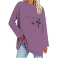 thumbnail image 2 of Jinhomg Womens Dandelion Graphic Sweatshirt Casual Long Sleeve Solid Tees Fall Comfy Crew Neck Going Out Wear Tops Limited Time Deal Purple M, 2 of 4