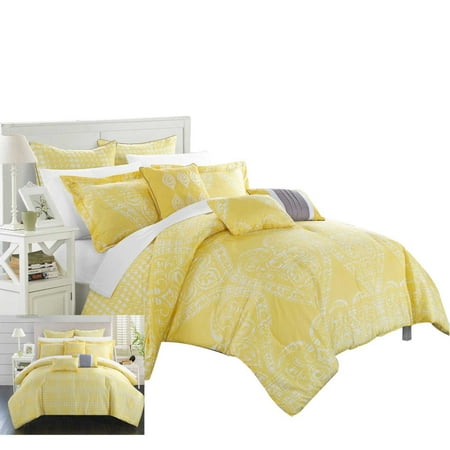 Yellow Comforter - Parma Sicily Reversible 12 Piece Comforter Bed In A Bag King & Queen Yellow