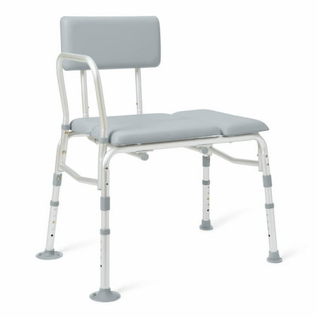 Medline Padded Transfer Bench with Back  Supports up to 400 lbs  Gray