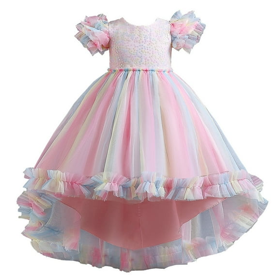 LUOGENLI Girls Dresses Size 5T Children Baby Kids Spring Summer Girls Party Dress For Girls Colorful Train Kids Gown Girl Tulle Dresses Birthday Party Princess Children Princess Dress 3-4 Years