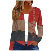 BIZIZA Lace Cardigan for Women Long Sleeve Women's Plus Size Fall Sweaters Graphic Shirts Slim Outwear for Women Red L