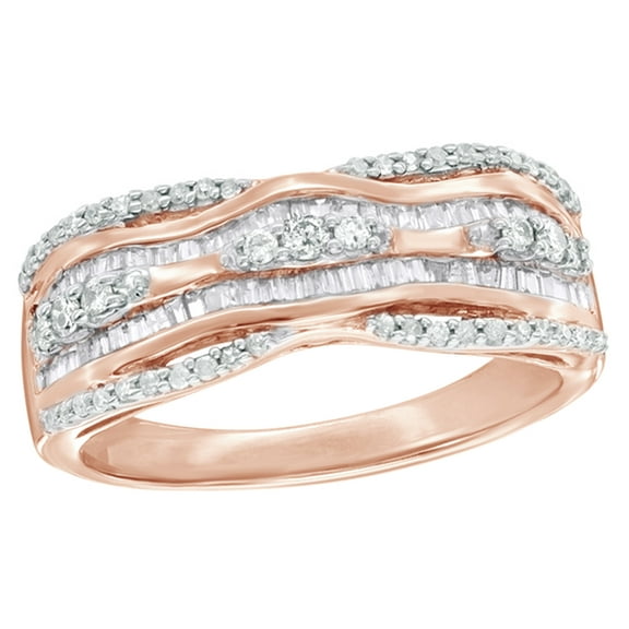 White Natural Diamond Wavy Top Multi Row Ring In 10k Rose Gold