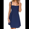 thumbnail image 2 of Robe Mini Sans Manches 2025 pour Femmes Dos Nu à Nouer Col Carré Courte Robe de Soirée Bleu Marine G, 2 of 10