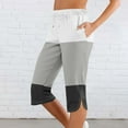 thumbnail image 2 of DeHolifer Capris Pants for Women Elastic Waisted Color Block Drawstring Split Sports Casual Capris Pants with Pocket White 2XL, 2 of 7