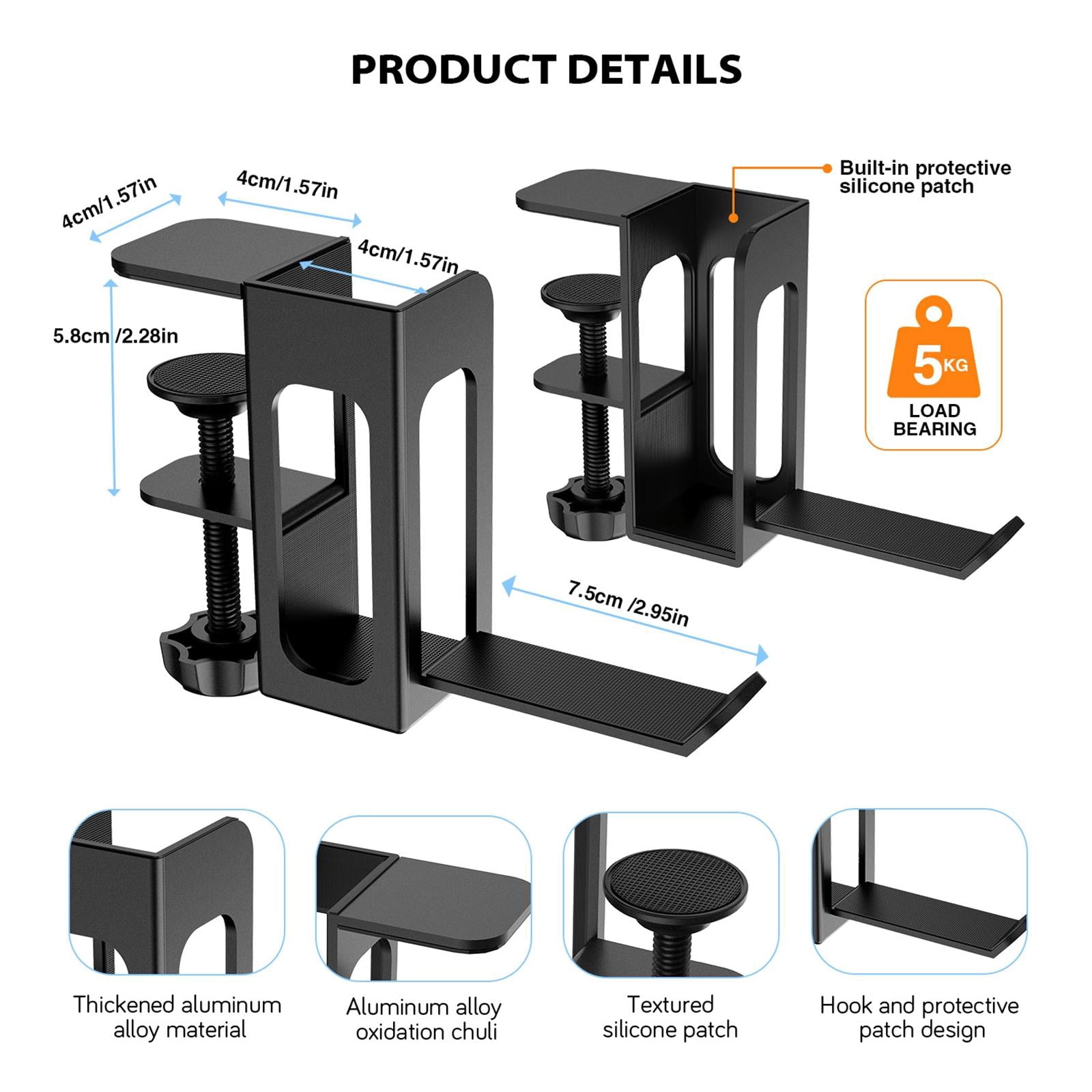 Wzmzjy Desk Side Vertical Laptop Stand Clamp on Desk Side Ergonomic Multifunctional for white