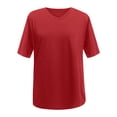 thumbnail image 5 of Hauts Rouges pour Femmes, T-Shirt d'Été Ample à Épaules et Col en V, Mode Couleur Unie, Manches Courtes, Blouse pour Sortir, 5 of 5