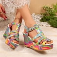 thumbnail image 5 of Pandaie Platform Wedge Sandals for Women Elastic Ankle Strap Summer Walking Shoes Comfortable 3.94 Inch High Heels Pumps Colorful 8.5, 5 of 8