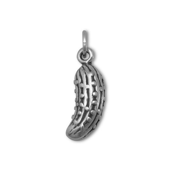 Oxidized Sterling Silver Pickle Charm 7mm X 23mm