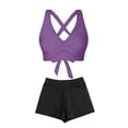thumbnail image 5 of PWPSG Crisscross Twist High Waisted Shorts Two Piece Swimsuit Waist Cinching Shaping for Poolside Wear Purple M, 5 of 6