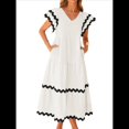 thumbnail image 3 of Vestido Midi Informal de Verano 2025 para Mujer, con Escote en V, Corta, Volantes, Corte A, . M, 3 of 10