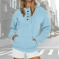 thumbnail image 2 of Oversized 1/4 Button Up Hoodies for Women Trendy Long Sleeve Sweatshirts Comfy Hooded Pullover Fall Casual Outfits Cute Tops (Light Blue,Medium), 2 of 5