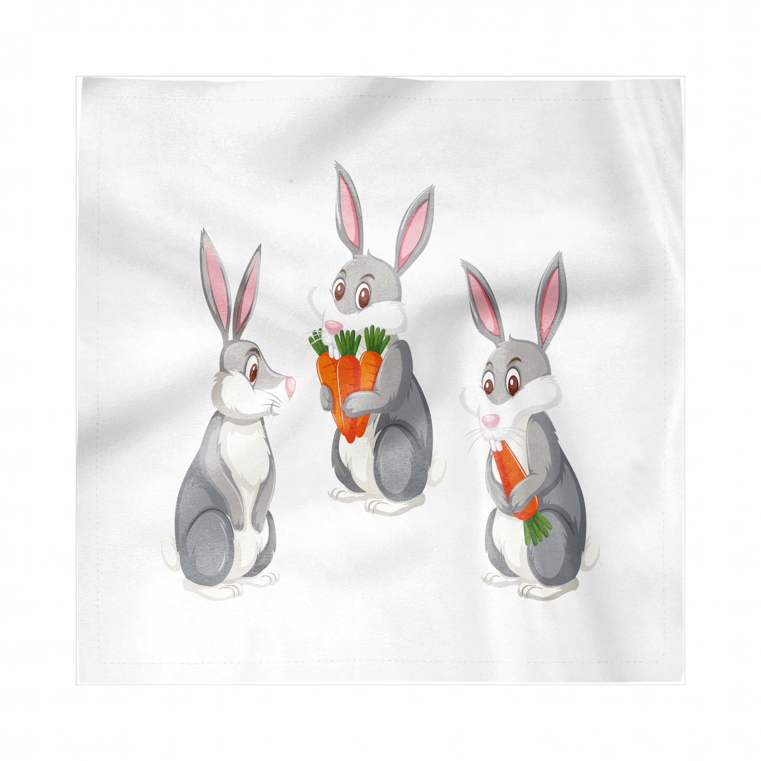 Easter Bunny Decorative Satin Napkins Set of 4, Funny 3 Rabbits Cartoon