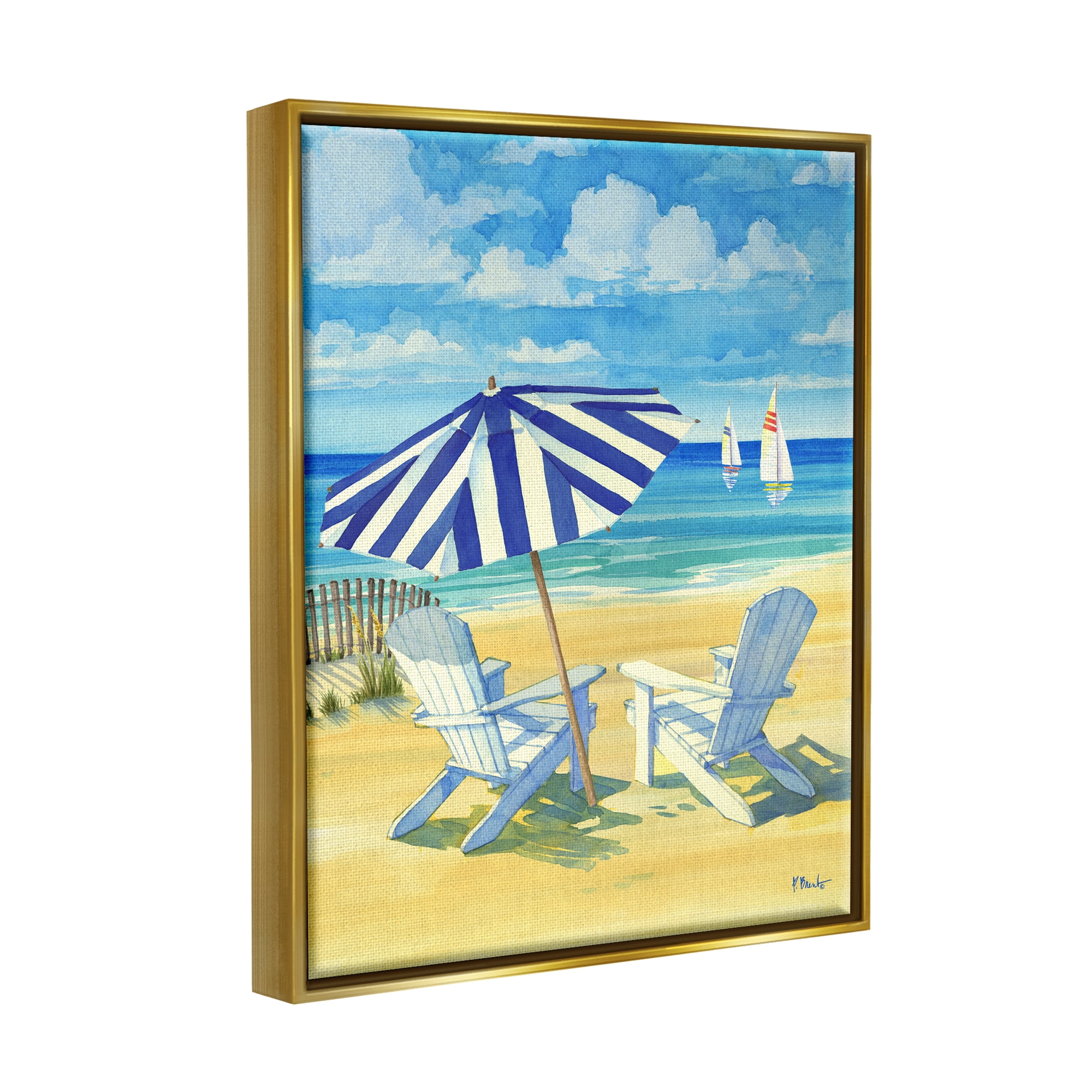 Stupell Industries Summer Shade Beach Scene Nature Painting Gold Floater Framed Art Print Wall Art, 17 x 21