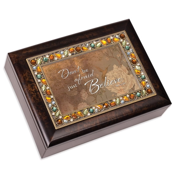 Don't Be Afraid Just Believe Amber 9 X 7 Mdf Wood Musical Box Plays Tune Amazing Grace
