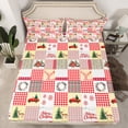thumbnail image 2 of Homewish Christmas Wreath Floral Twin Sheet Sets,Green Xmas Tree Twin Fitted Sheet,Patchwork Geometric Check Flat Sheet For Girl Teens,Microfiber Bedroom Decor,3-Piece, 2 of 7
