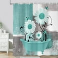thumbnail image 3 of Green Daisy Flower Shower Curtain, Farmhouse Floral and Butterfly in Bathtub Shower Curtains for Bathroom, Rustic Country Abstract Geometric Floral Bath Decor Bathtub Set with 12 Hooks 70X70in, 3 of 6