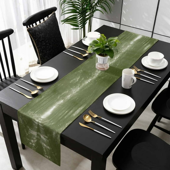 Sage Green Trees Cotton Linen Small Table Runner 13 x 36 inch Forest Art Decor Spring Summer Nature Leaf Non-slip Rectangular Dining Table Decor for Wedding Party Holiday Dinner